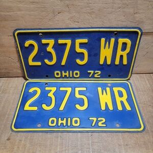 Vintage Pair Of Metal 1972 Ohio License Plates
